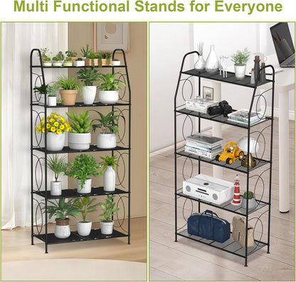 5 Tier Plant Stand Indoor Outdoor, Heavy Duty Plant Shelf, Metal Mesh Tall Plant Stands Holder Rack