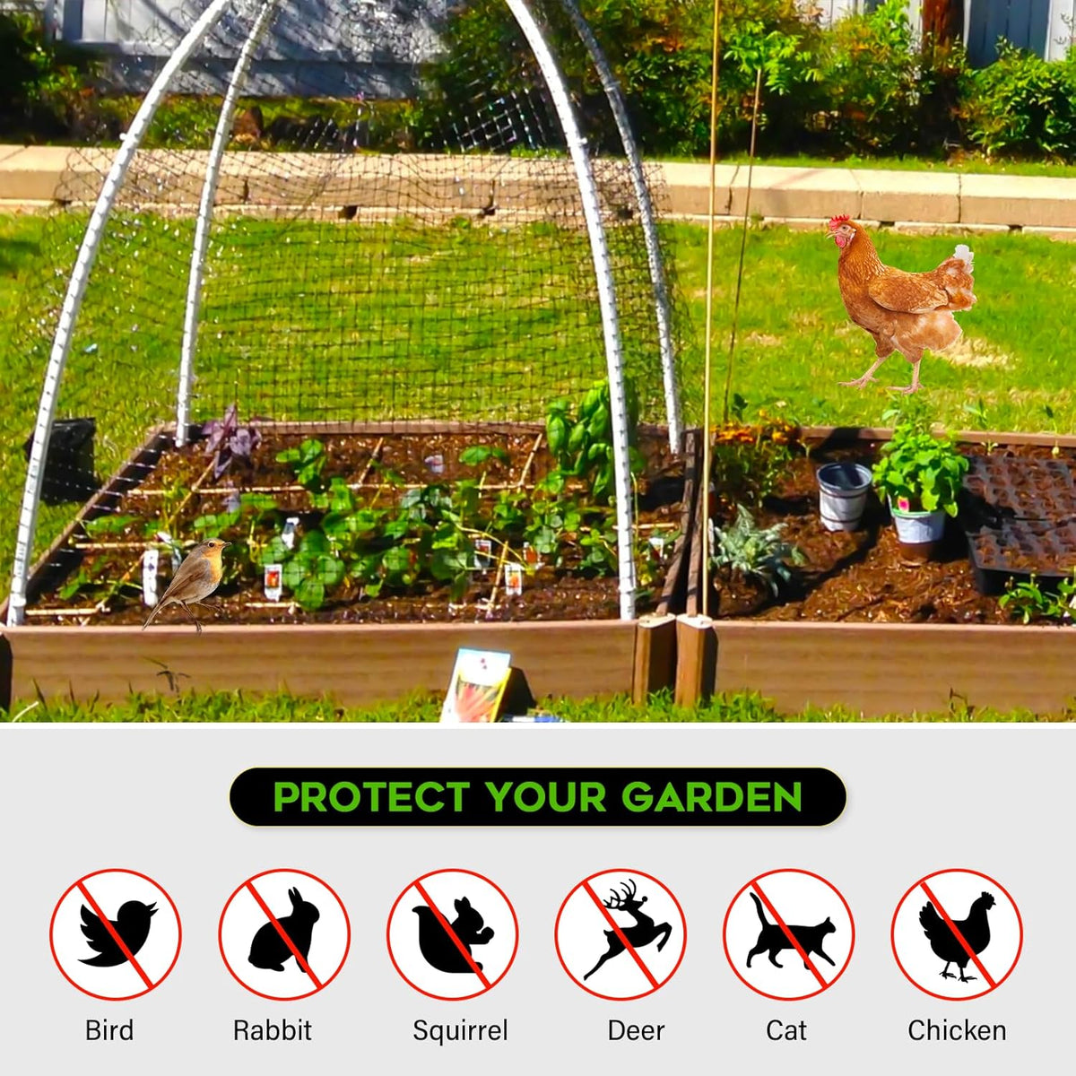 FEED GARDEN Deer Netting Deer Fence Netting, 7 x 100 Feet for Garden Protection Reusable Protective