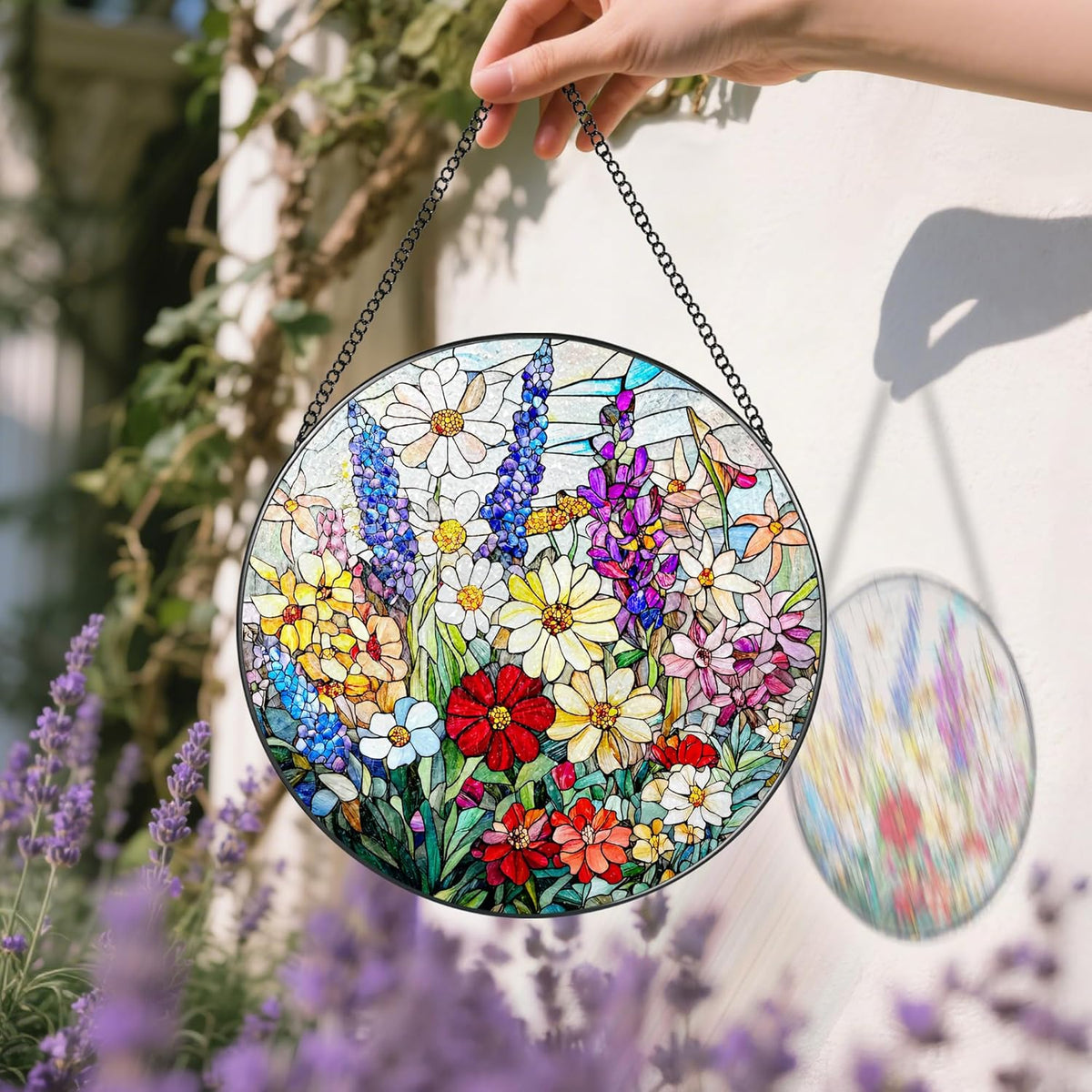 Stained Glass Window Hanging, 8 Inch Wildflower Stained Glass Suncatcher, Suncatchers for Windows