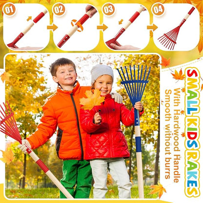 Suclain 2 Pcs Kids Rake with Hardwood Handle Small Child Size Multicolor 28'' Mini Rake for Leaves