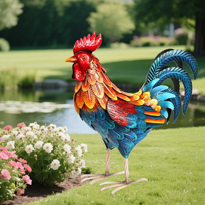 Shorayn Metal Rooster Statues Outdoor Garden Decor Metal Chicken Sculptures & Statues Chicken