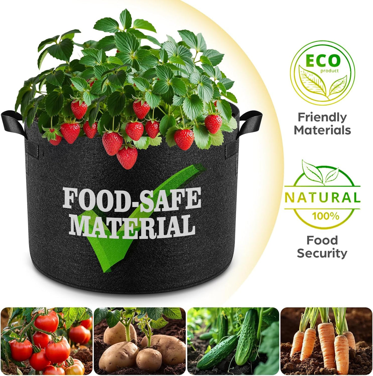 5 Pack 5 Gallon Grow Bags, Thickened Nonwoven Fabric Planter Pots with Handles, Heavy Duty 300G