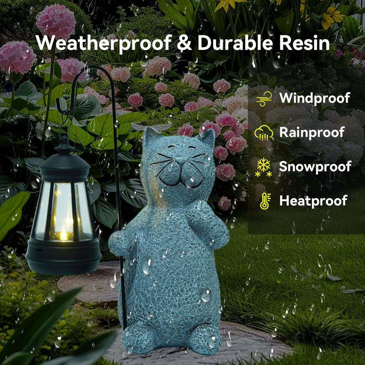 Solar Cat Garden Statues with LED Lights, Outdoor Decor for Patio Yard Balcony - Unique