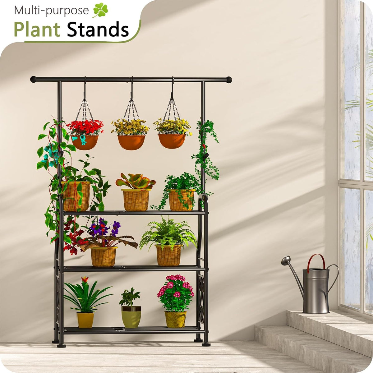 GIOTORENT Plant Stand Indoor, 3-Tier Heavy Duty Metal Shelf for Patio & Indoor, Tall Plant Holds