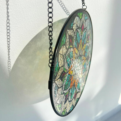 Bohemian Mandala Stained Glass Window Hanging Sun Catcher Indoor Outdoor Home Garden Panel Hangings