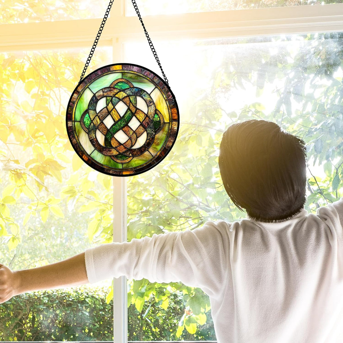Stained Glass Window Hanging, Tiffany Abstract Totem Sun Catchers Colorful Glass Panel Bless