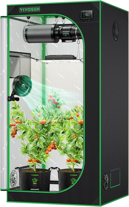 VIVOSUN S336 3x3 Grow Tent, 36"x36"x72" High Reflective Mylar with Observation Window and Floor