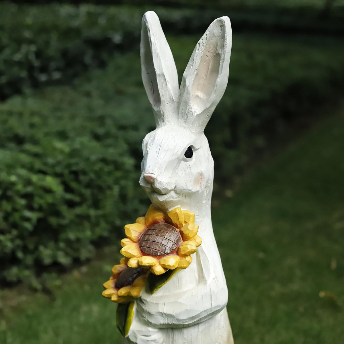 ZOEJADE 35"H Resin Large Rabbit Statue Bunny with Sunflowers Sculpture Outdoor Statues Indoor Decor