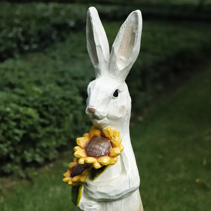 ZOEJADE 35"H Resin Large Rabbit Statue Bunny with Sunflowers Sculpture Outdoor Statues Indoor Decor
