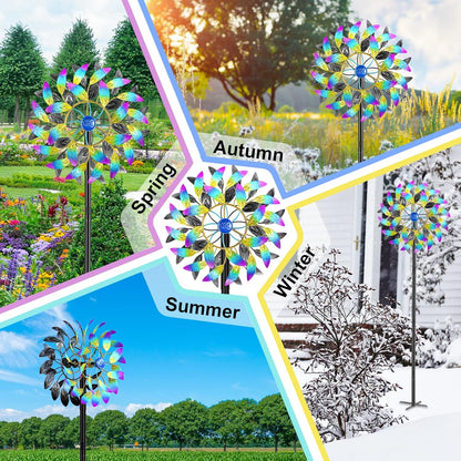 Metal Outdoor Wind Spinner, 2-Way Wind Sculpture Spinner with Metal Stake, Waterproof 360 Degrees