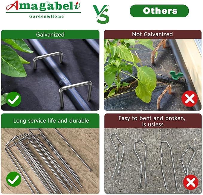 AMAGABELI GARDEN & HOME 100 Pack Galvanized Landscape Staples 12 Inch 11 Gauge Garden Staples
