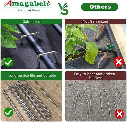 AMAGABELI GARDEN & HOME 100 Pack Galvanized Landscape Staples 12 Inch 11 Gauge Garden Staples