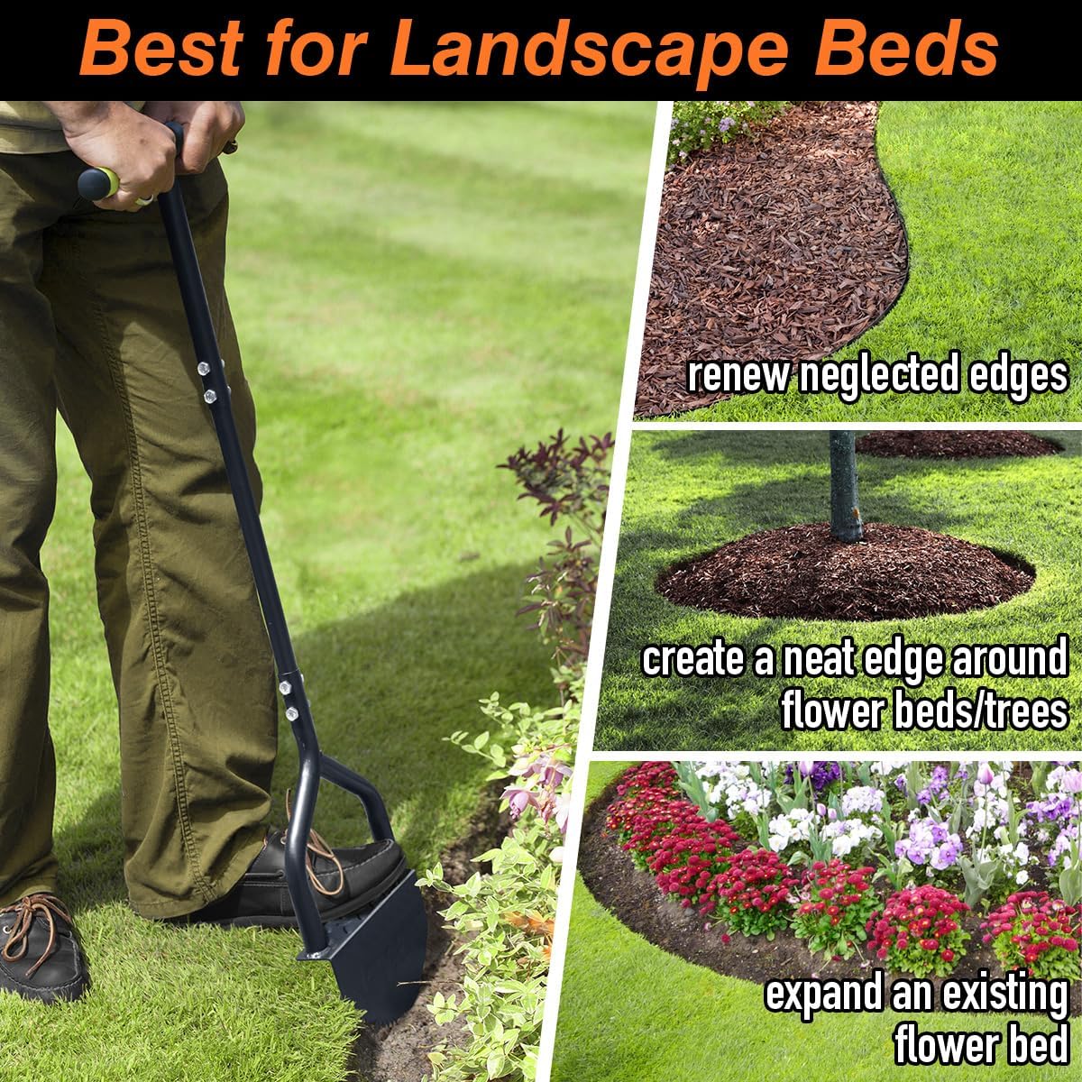 Colwelt Manual Edger Lawn Tool 40-inch, Half Moon Edger Chopper Lawn Tool with V-Shape Serrated