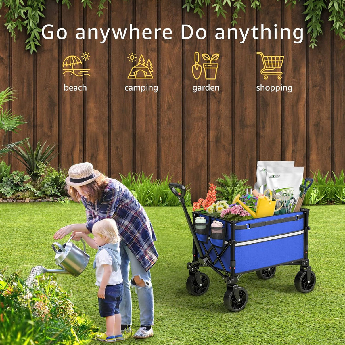 Collapsible Wagon Cart with Wheels Foldable - Folding Utility Heavy Duty Wagons Carts for Grocery