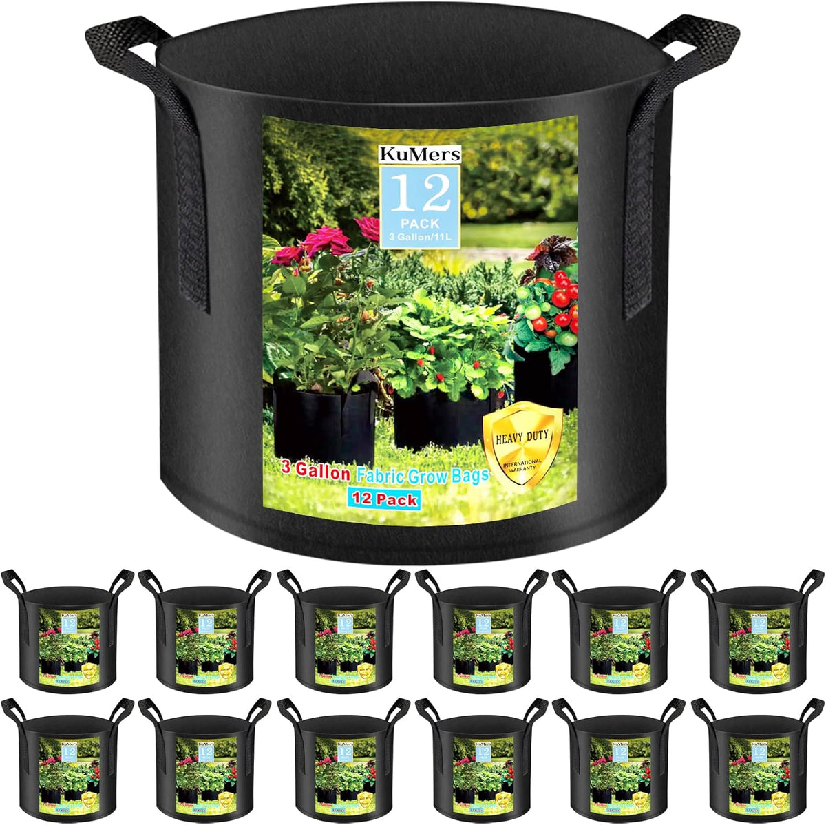 12 Pack Grow Bags 3 Gallon, 300G Heavy Duty Thickened Non-Woven Plant Bag Plant Fabric Pots with