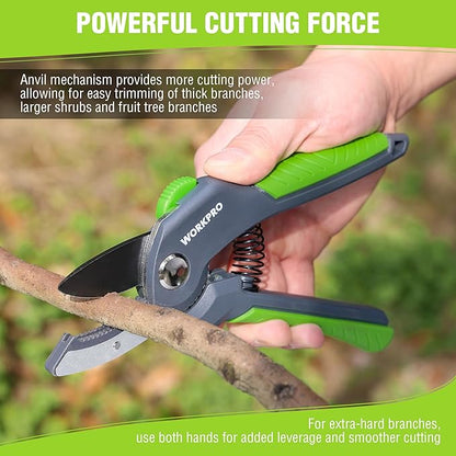 WORKPRO 8.5" Anvil Pruning Shear, Heavy Duty Garden Scissors & Clippers with Labor-Saving Design
