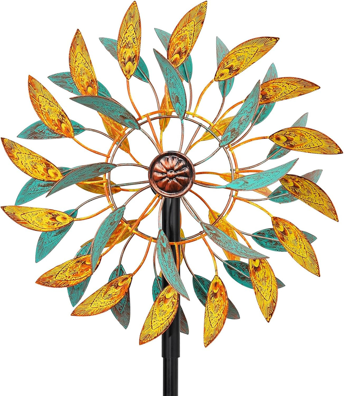 Metal Wind Spinners Outdoor, Kinetic Garden Wndmills,Yard Art Windmill with Metal Stake,Vintage