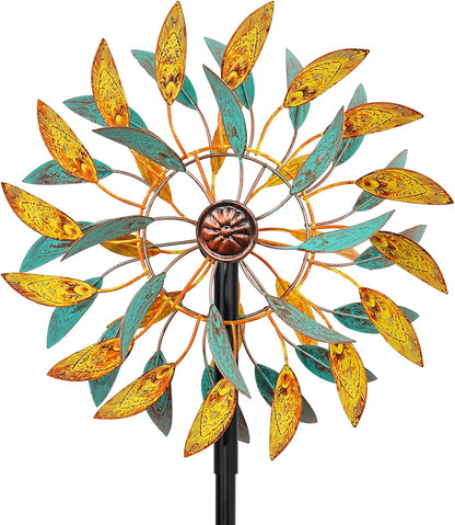 Metal Wind Spinners Outdoor, Kinetic Garden Wndmills,Yard Art Windmill with Metal Stake,Vintage