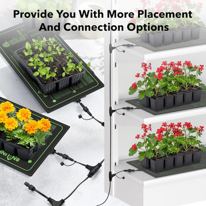 BN-LINK Seedling Heat Mat for Seed Starting 10" x 20.75", 4 Pack Daisy Chainable Waterproof Warming