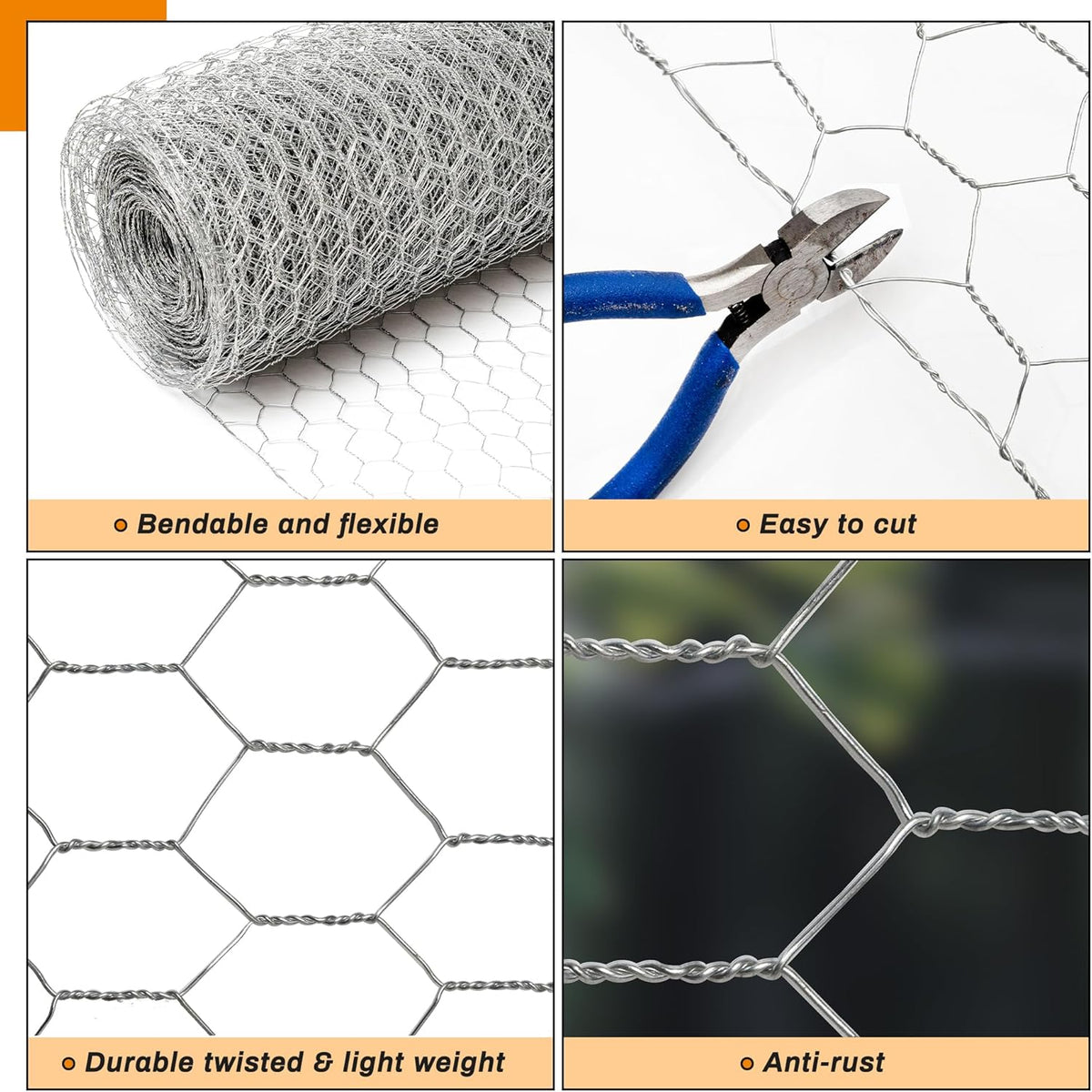 Sliver Chicken Wire 12 inch(H) x 100 ft(L), Anti-Rust Hexagonal Galvanized Metal Garden Netting for