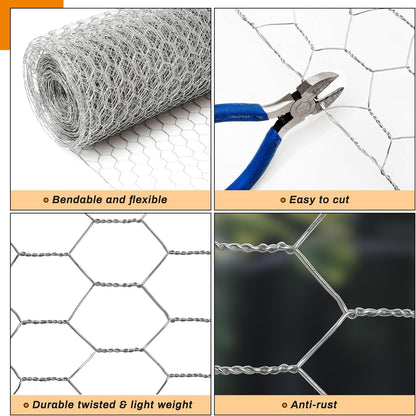 Sliver Chicken Wire 12 inch(H) x 100 ft(L), Anti-Rust Hexagonal Galvanized Metal Garden Netting for
