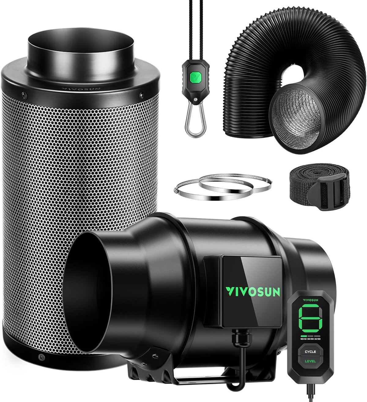 VIVOSUN Smart Air Filtration G6 Kit 6", AeroZesh G6 Inline Duct Fan with E12 Speed Controller