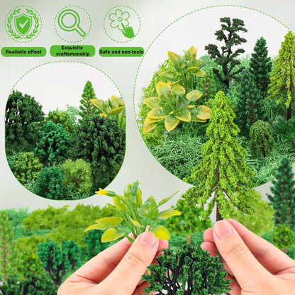 36 Pcs Green Mixed Model Trees with 40g Moss, Diorama Trees Grass Mini Fake Miniature Trees Moss