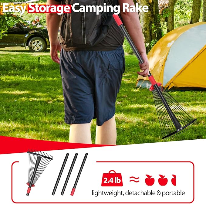 Rake, Adjustable Rakes for Leaves with 9”-17” Head, Rakes for Lawns Heavy Duty, 60 in Garden Rake
