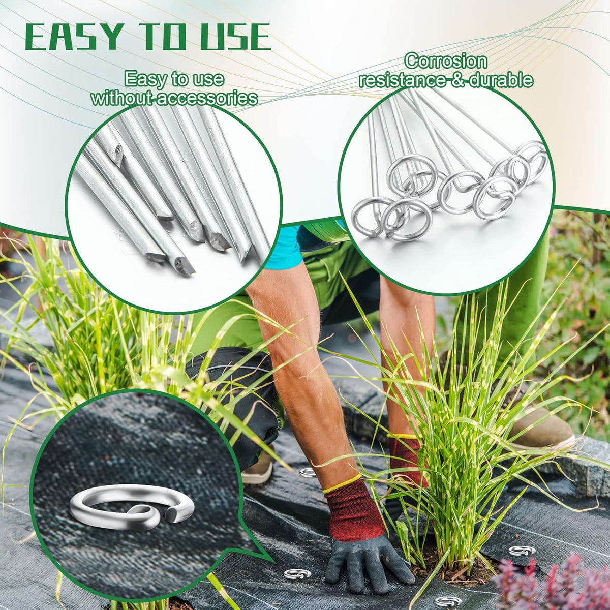 Therwen 100 Pcs Circle Top Landscape Pins Bulk Garden Landscape Staples Galvanized Heavy Duty