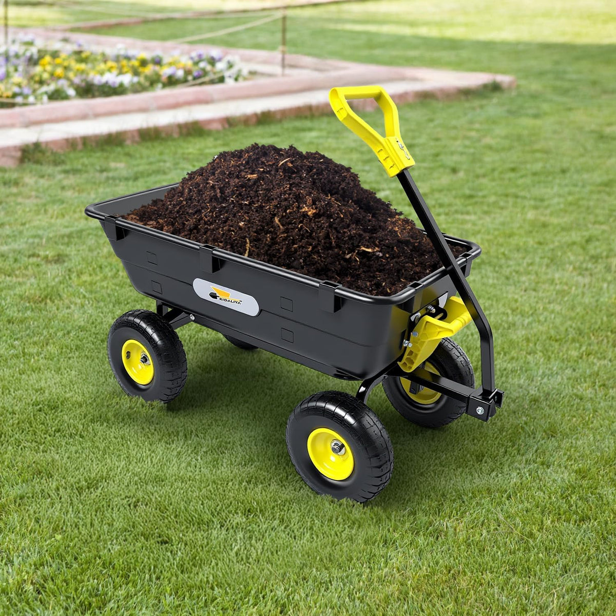 Garden Dump Cart, Heavy-Duty Utility Wagon with 900 lb Capacity, 5 Cu Ft Bed, 10" Pneumatic Tires