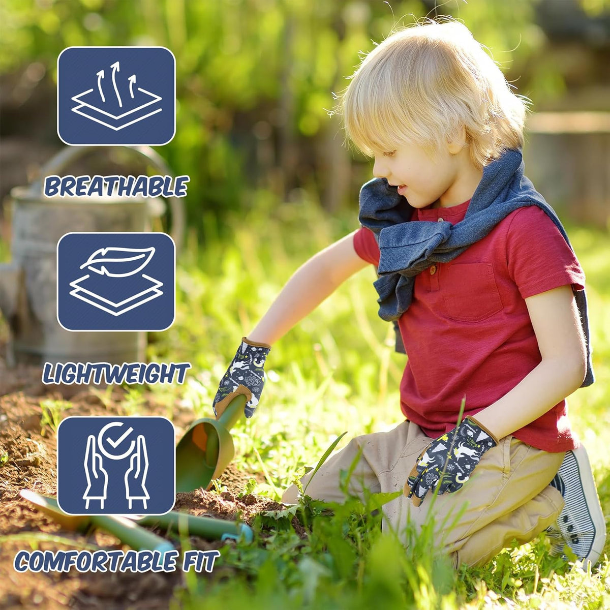 HANDLANDY 2 Pairs Kids Genuine Leather Gardening Gloves for ages 3-11, Children Toddler Work