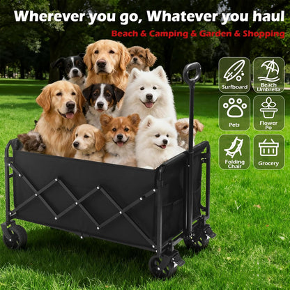 Collapsible Wagons Carts Foldable Wagon, 500LBS Heavy Duty Wagon Cart Foldable with Brakes &