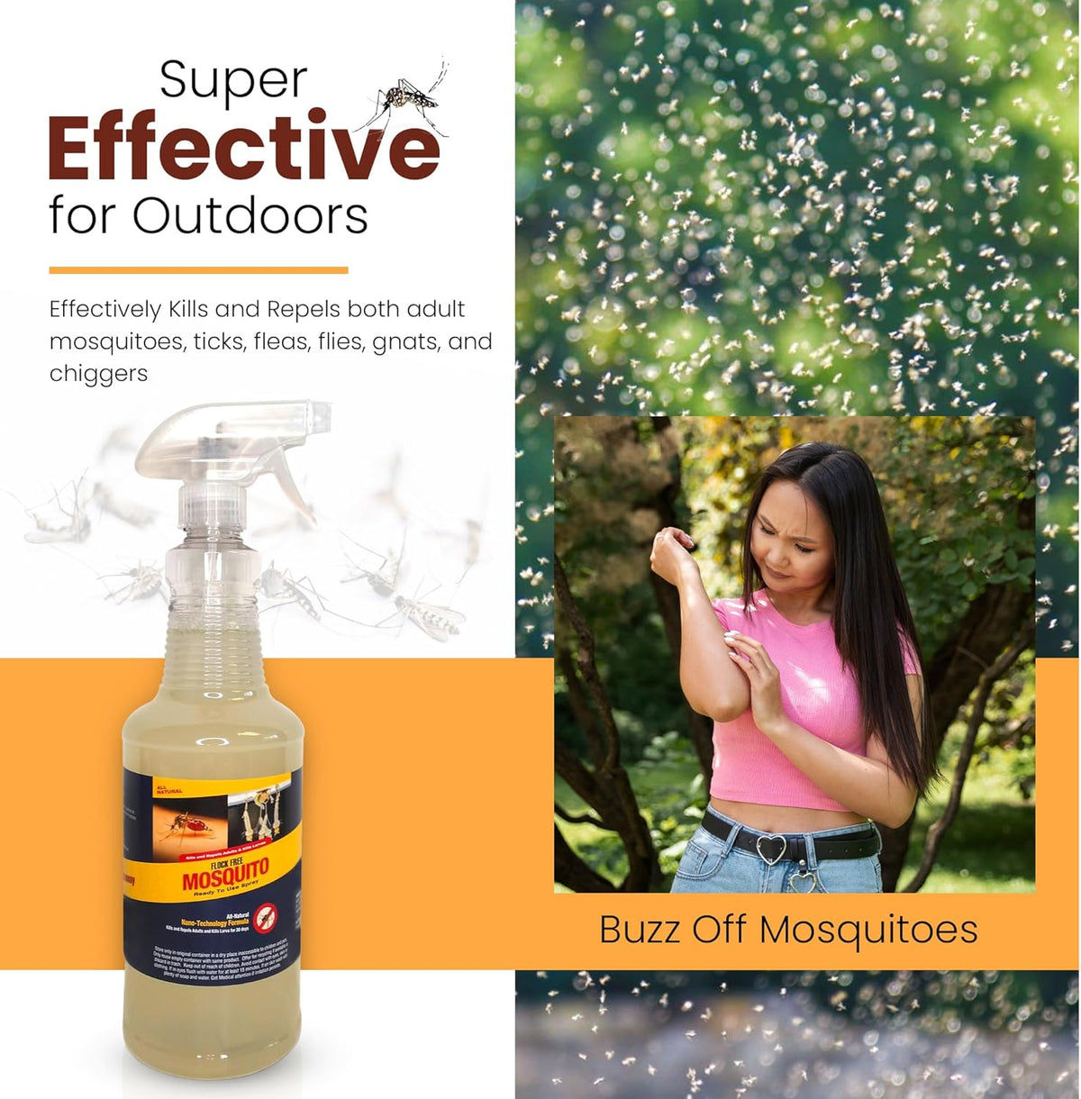 Natural Mosquito Control Ready to Use Spray, Repels Mosquitoes, Ticks, Fleas, Flies, Gnats, and