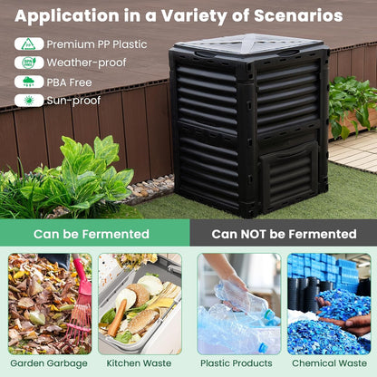 Compost Bin Outdoor, 80 Gallon Garden Compost Bin with Top Lid & Bottom Door, Aerating Outdoor