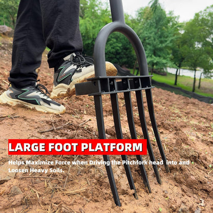 Garden Fork, Pitchforks for Digging Composting Spading, Long Hand Tiller & Cultivator - 5 Tine, 45