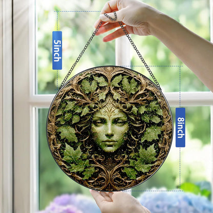 Green Man Stained Glass Suncatcher, Stained Glass Window Hanging, 8 Inch Window Decor Hanging, Gift