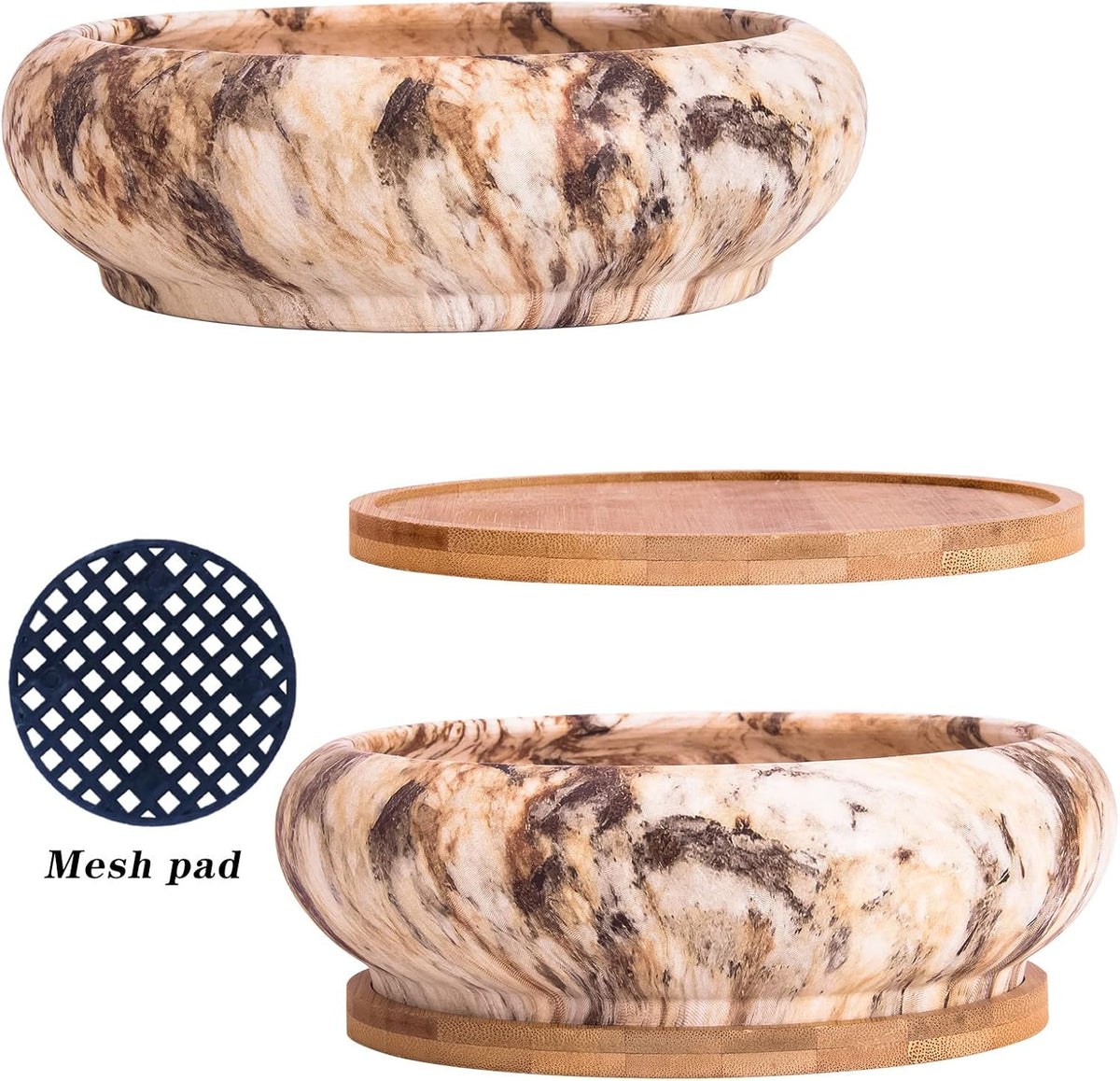 ARTKETTY Succulent Pots - 7.3 Inch Ceramic Bonsai Pots with Trays Set of 2, Large Succulent Plant