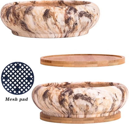ARTKETTY Succulent Pots - 7.3 Inch Ceramic Bonsai Pots with Trays Set of 2, Large Succulent Plant