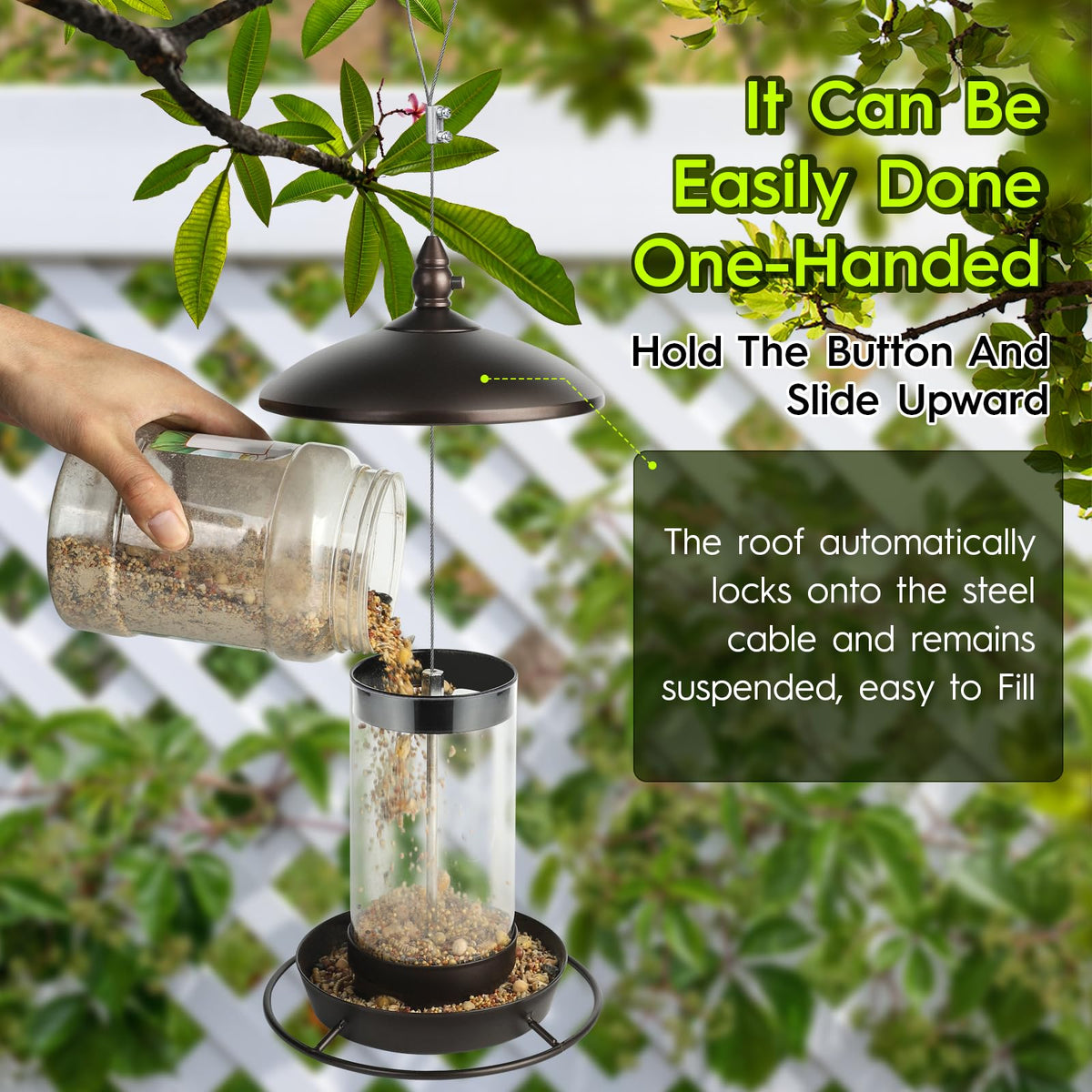 Youvip Metal Roof Bird Feeder - Chew Proof for Outdoor Hanging Wild Bird Seeds. Bronze