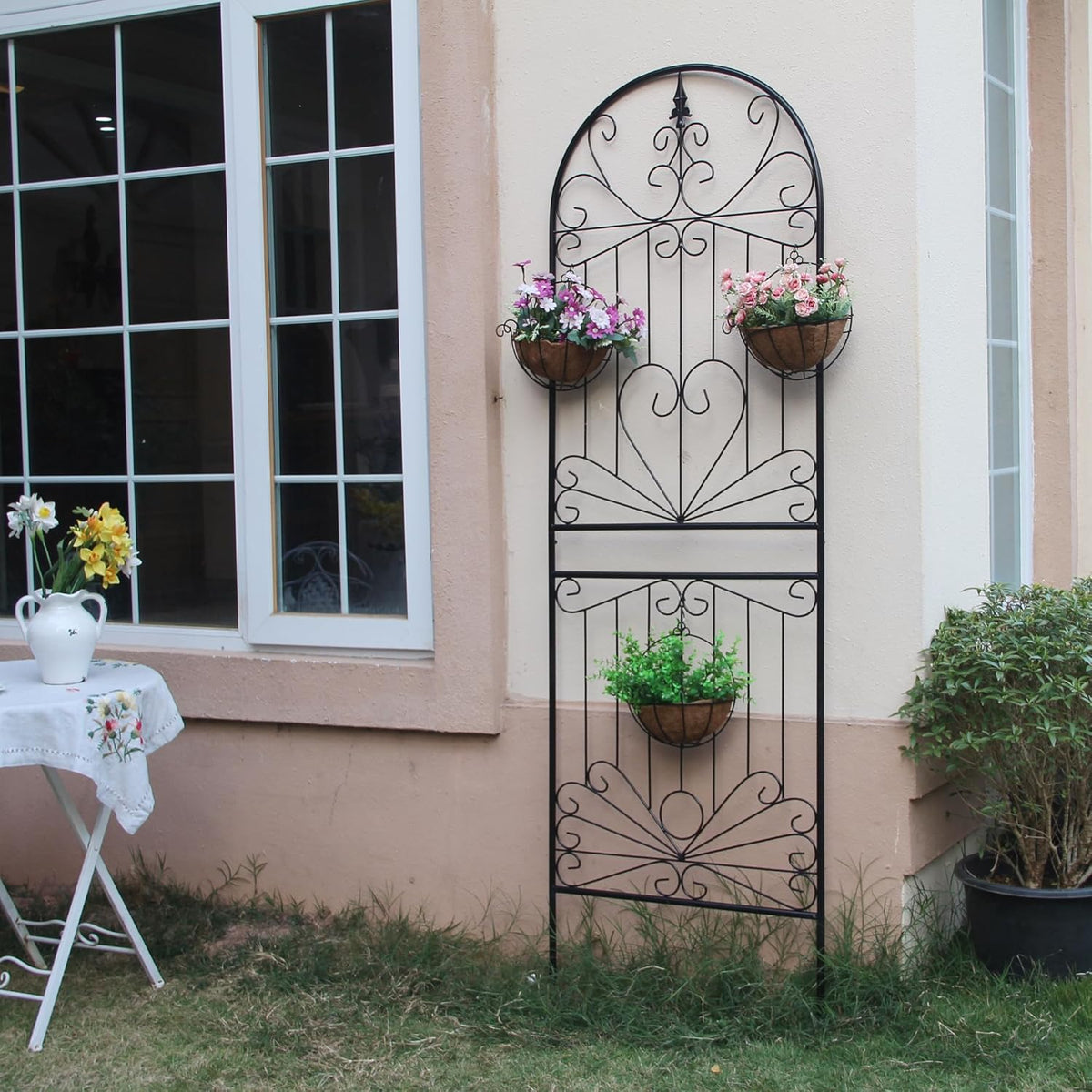 SCENDOR Trellis for Climbing Plants 82.7" H x 26.7" W Tall Garden Trellis Wrought Iron Heavy Scroll