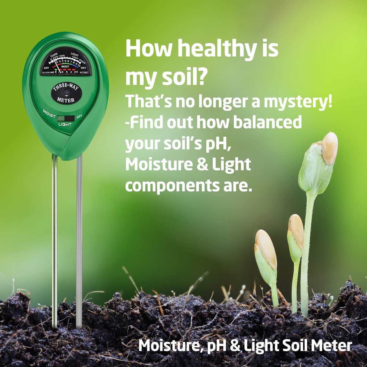 Soil Moisture Meter, Accurate Soil Moisture/PH/Light Meter Plant Soil Test Kit Indoor Outdoor Use