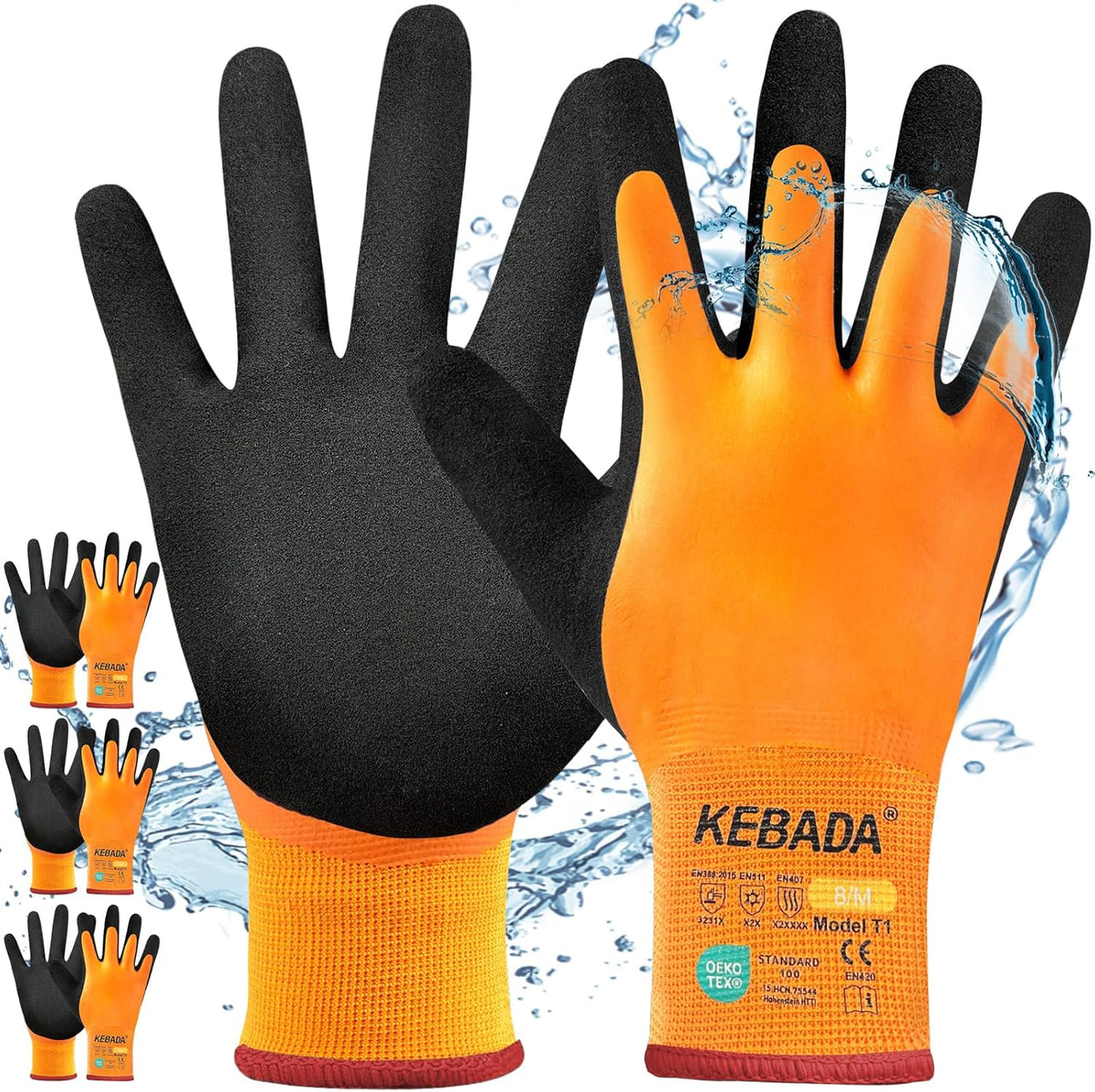Kebada T1 3 Pairs Waterproof Winter Work Gloves for Men and Women, Warm Work Gloves for Cold