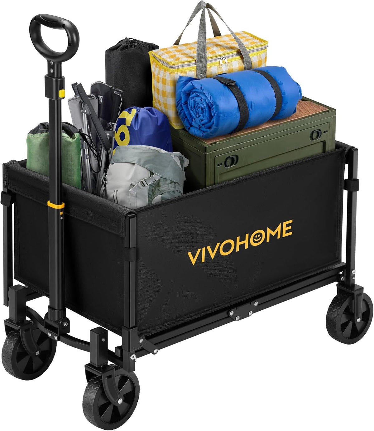 VIVOHOME Collapsible Wagon Cart Lightweight Portable Folding Utility Wagons with All-Terrain Wheels