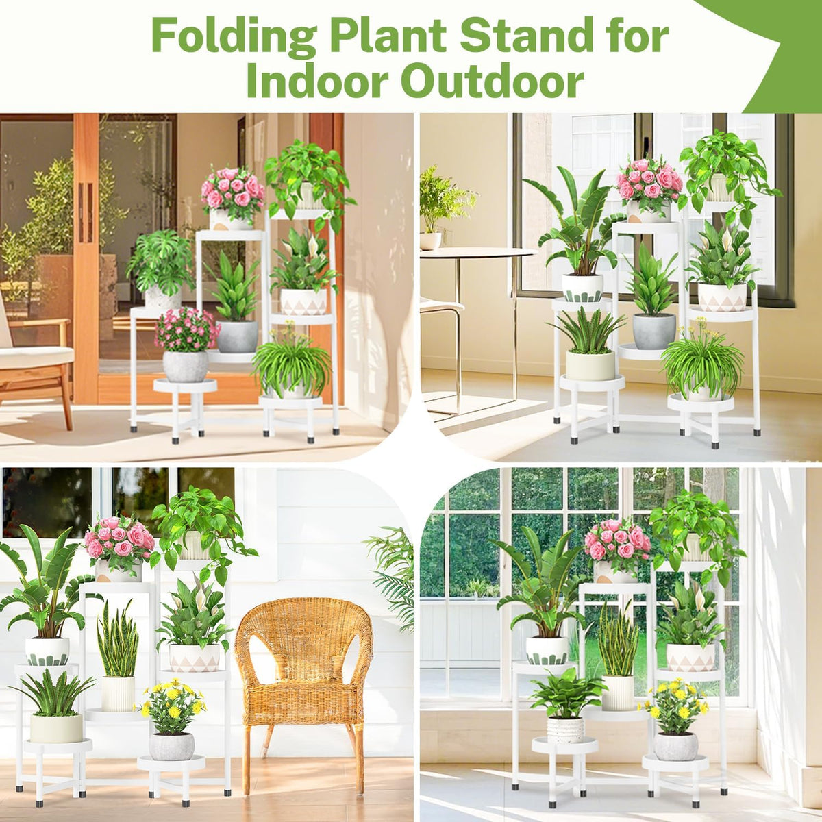 iDavosic.ly 7 Tier Folding Plant Stand Indoor Outdoor with Plastic Tray, Tiered Corner Flower