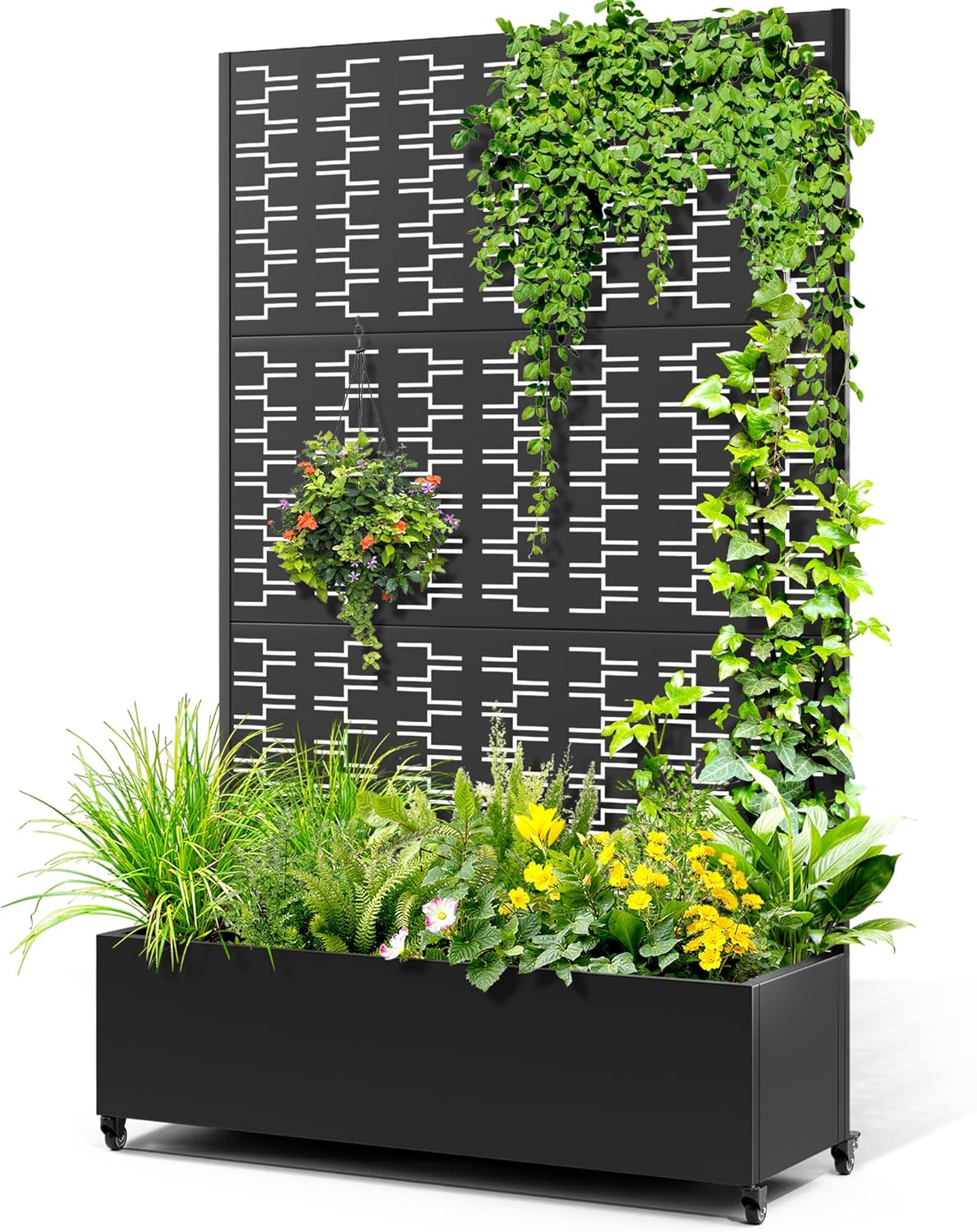 Metal Raised Garden Bed with Trellis, 2-in-1 Planter Box & Privacy Screen for Climbing Plants