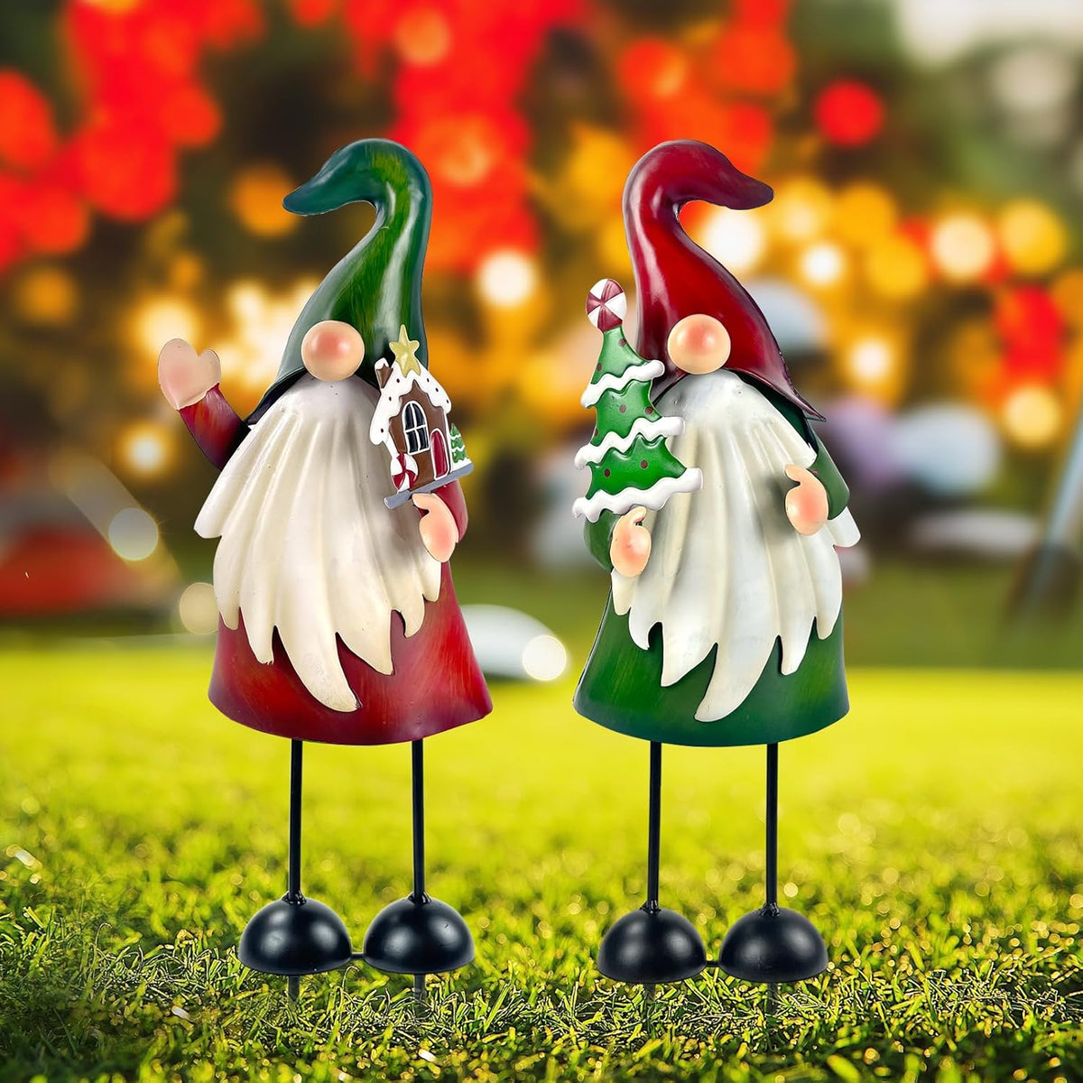 HONGLAND Outdoor Christmas Decorations, 2 PCS Metal Gnome Yard Art Christmas Gnomes 18 Inch Gnome