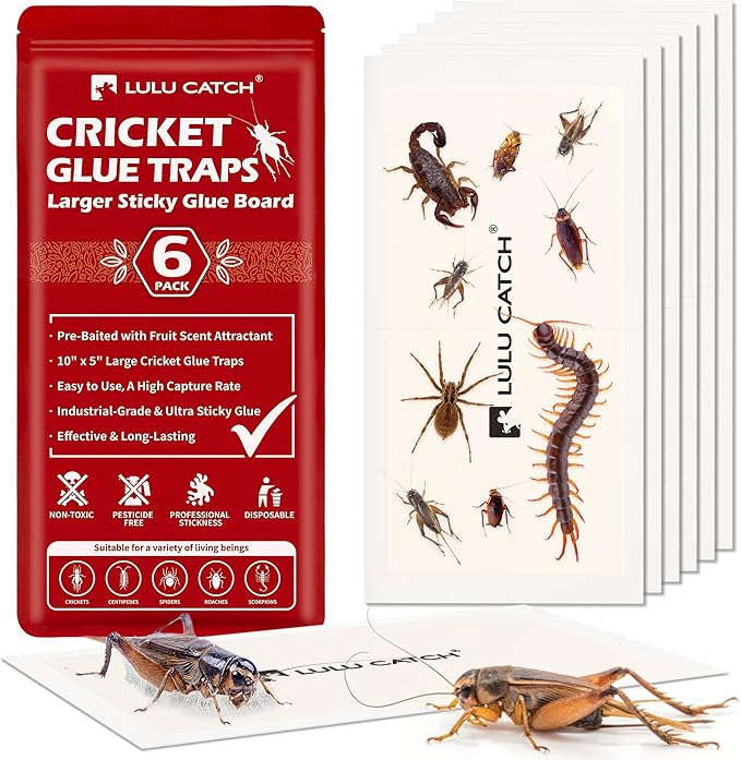 LULUCATCH Cricket Insect Glue Traps - 6 Pack Bug Cockroach Sticky Traps, Large Spider Trap with