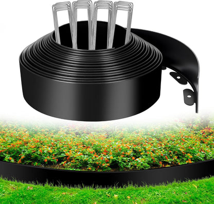 4IN x 33FT Landscape Edging, Garden Edging Borders with 40pcs Metal Stakes, Flexible Plastic Garden