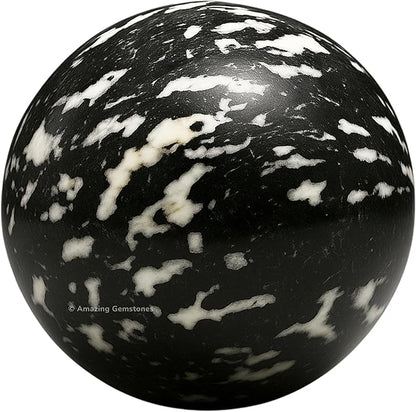 Amazing Gemstone Black and White Tourmaline Crystal Ball with Stand - 2" Inches Crystal Sphere