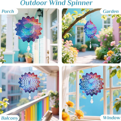 2PCS Garden Wind Spinners 3D Wind Sculptures Butterfly & Dragonfly Hanging Kinetic Wind Catchers